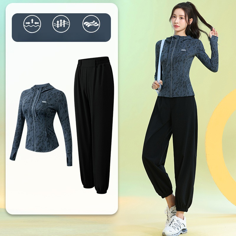 Running Gear Quick Dry - Setelan Lari Wanita Lengan Panjang Motif